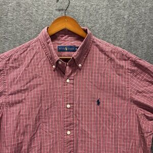 Ralph Lauren Shirt Mens XL Red Green Gingham Check Button Down Short Sleeve